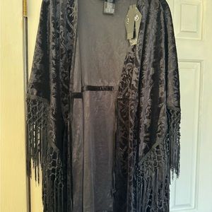 Killstar Tie Front Black Fringe Kimono cardigan